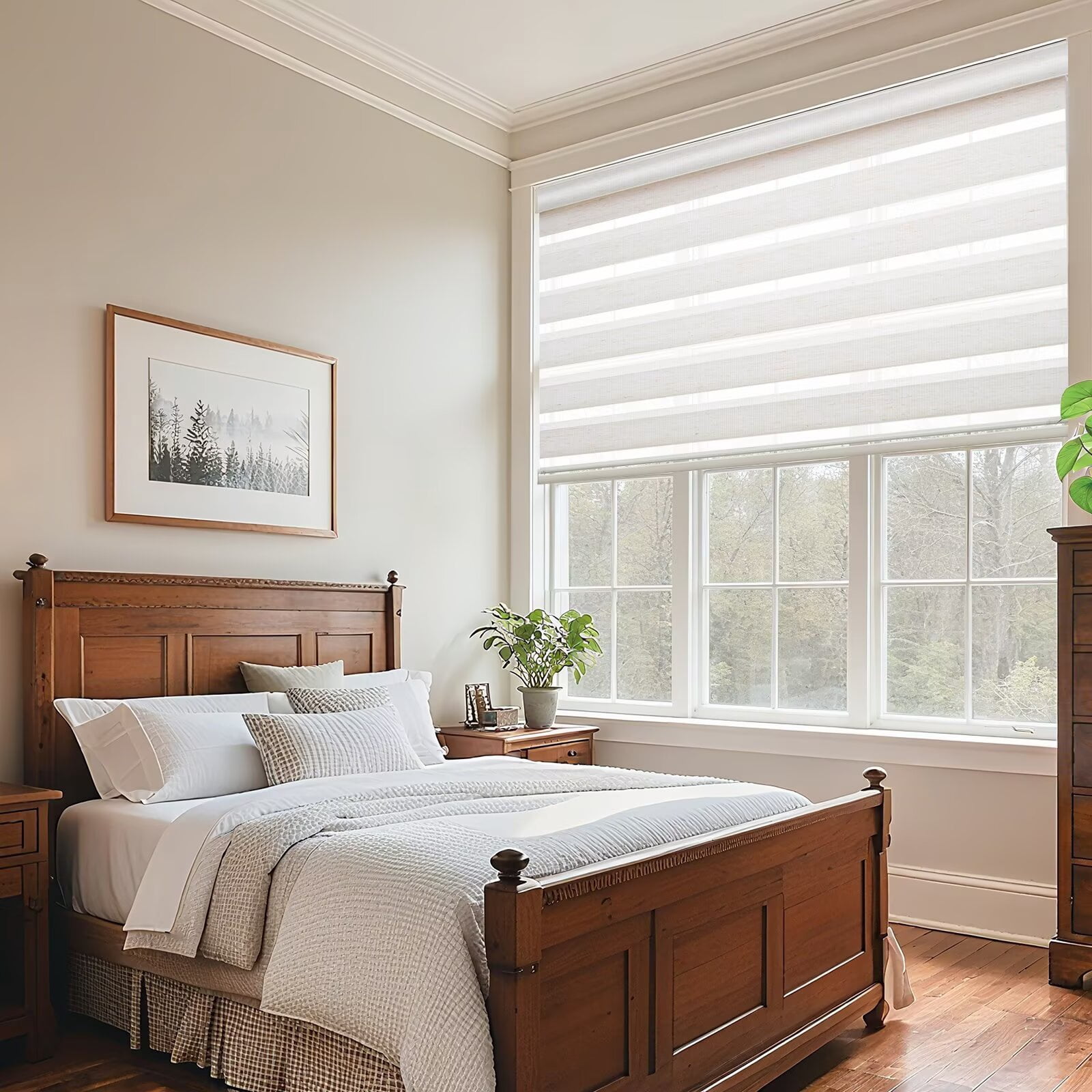 MYshade Cordless Zebra Blinds Beige-29"W*72"H Pull Down Roller Window Shades Double Layer Light Control Free Stop Window Shades Day and Night Blinds Easy Installation for Home