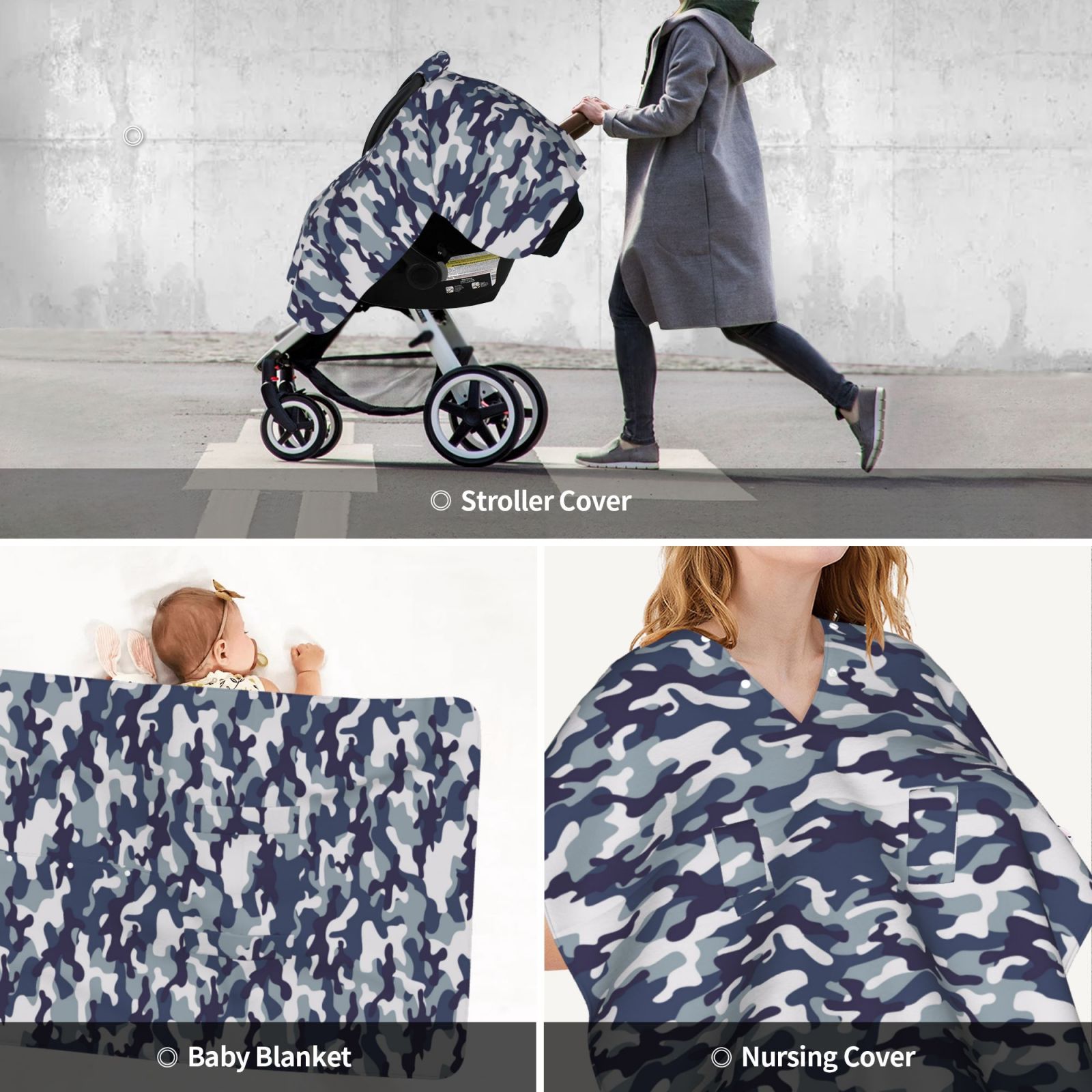 Car Seat Cover Baby - Classic Blue Camouflage Breathable Infant Car Seat Cover for Baby Carseat, Lightweight Comfort Baby Essentials Must Haves Newborn Stuff for Girl Boy