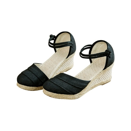 

Qiaocaity Women s Sandals Heel Closed Toe Sandals Platform Wedge Heel Shoes Black Size 8.5