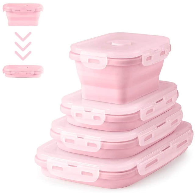 4 contenedores plegables de silicona, contenedores plegables para almacenar alimentos, loncheras de silicona, loncheras de silicona plegables, juegos de contenedores de almacenamiento de
