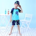 thumbnail image 4 of Boys' 3-Pieces Short Sleeve Protective Rashgurad Swimsuit Set with Swim Cap UPF 50+, 4 of 7
