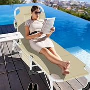 Slsy 3in1 Sun Tanning Chair with Mattress, Heavy Duty Summer Lounger Chair with Face Arm Hole, Adjustable, Removable Pillow & Carry Handle, Sunbathing Chair for Patio, Poolside, Lawn, Beach