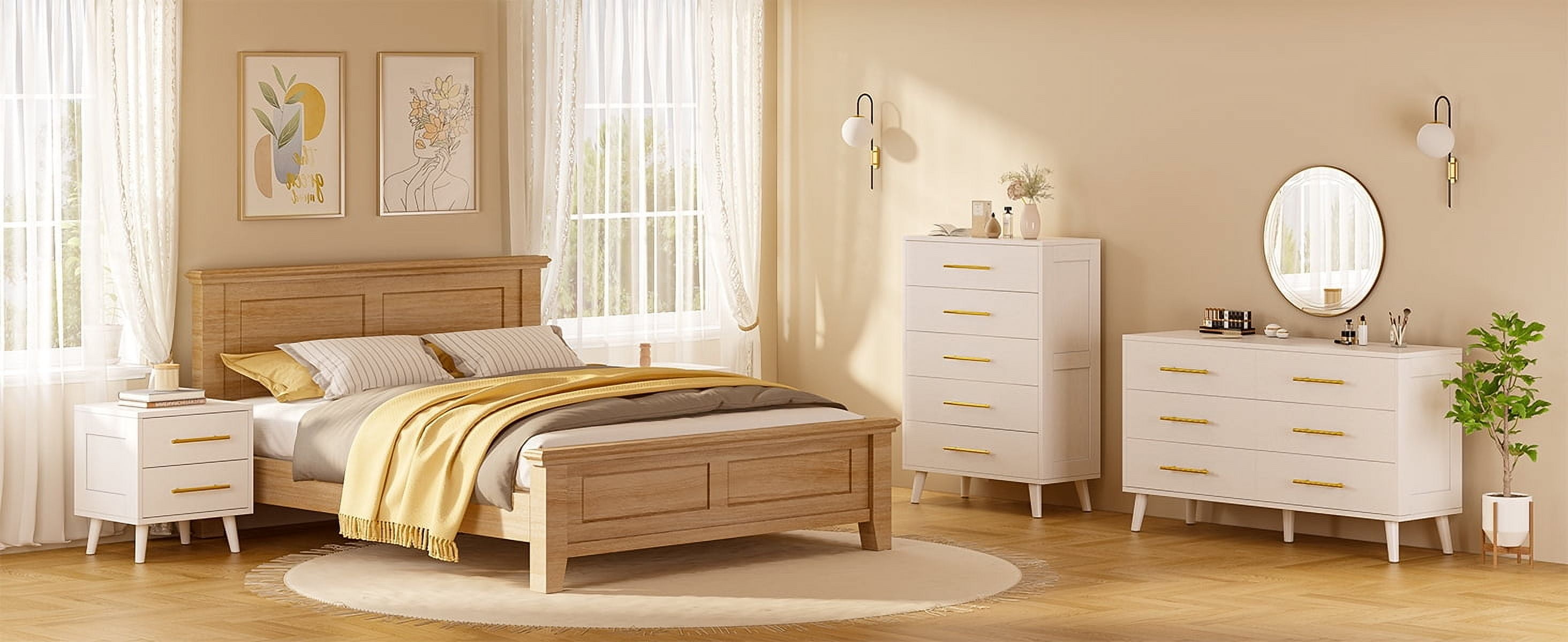 Dresser for Bedroom, Lofka 6 Double Drawers Dresser Gold Metal Handle, Deep Drawers, Smooth Metal Rail, 2-in-1 Tv Stand, White