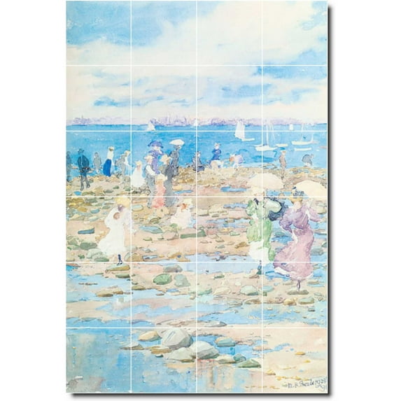 Ceramic Tile Mural-Maurice Prendergast Waterfront Painting 315. 17" w x 25.5" h using (24) 4.25 x 4.25 ceramic tiles
