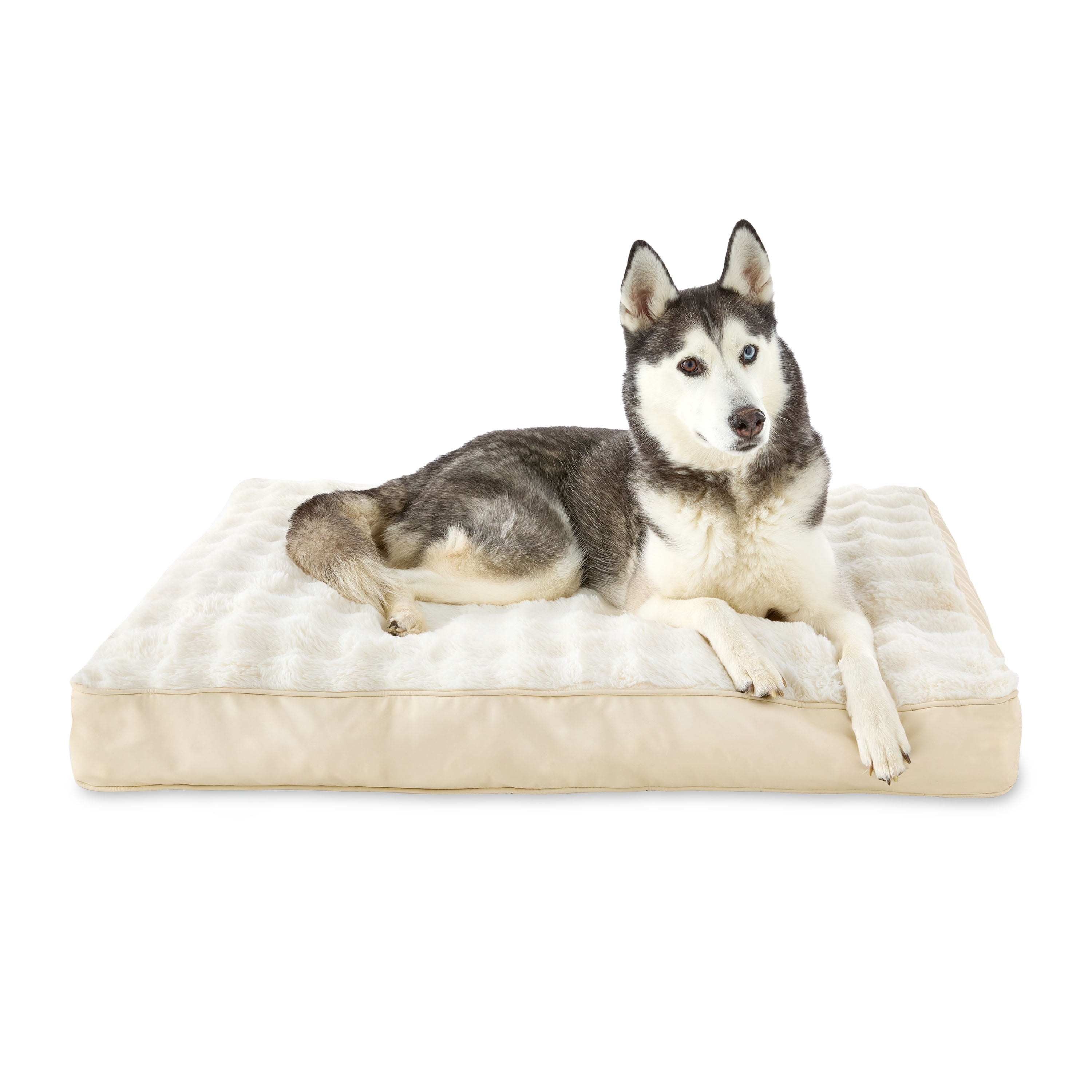 Vibrant Life Large Faux Leather Orthopedic Pet Bed, Tan, 40" x 27"