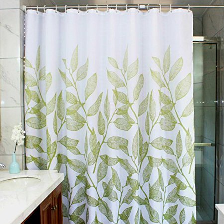 Popeven Green Leaves Pattern Shower Curtain Scenery Polyester