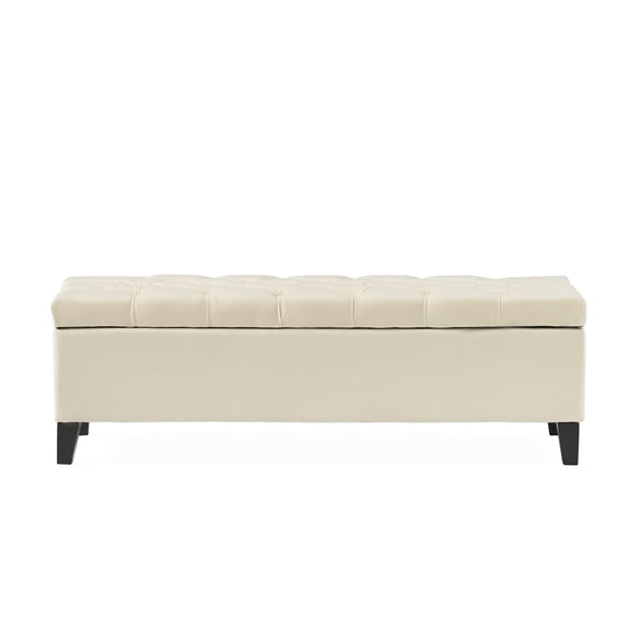 Chantal Velvet Storage Ottoman Bench, Ivory and Dark Brown