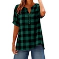 thumbnail image 2 of BXSRUTA Women's Casual Loose Fit V-Neck Short Sleeve Checkered Button Up Polyester Blouse, 2 of 7