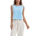 thumbnail image 2 of INSPIRE CHIC Womens Summer Cropped Tank Tops Gingham Top Button Back Casual Sleeveless Blouses Shirts XL Blue, 2 of 5