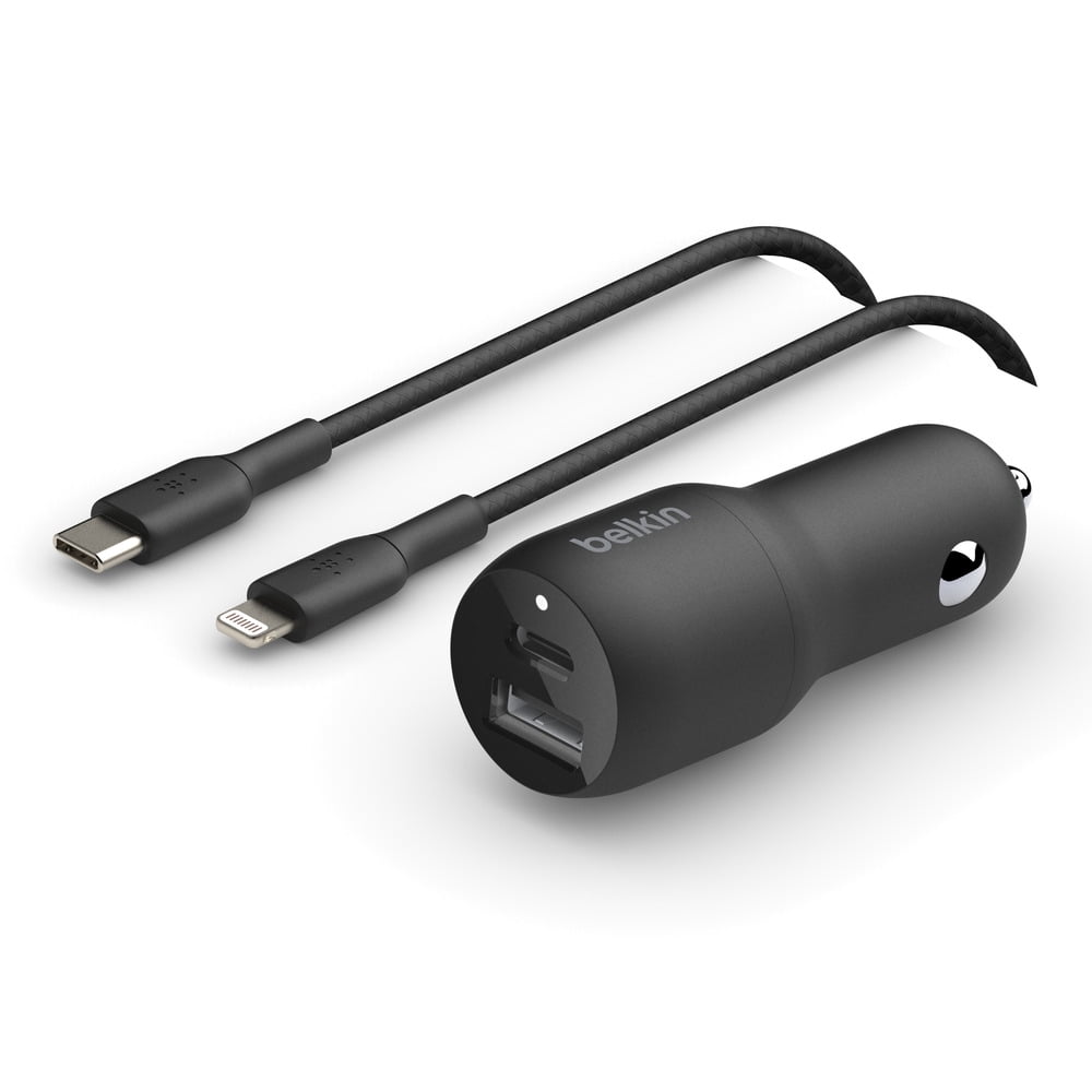 Belkin BOOSTCHARGE 30W USB C & USB A Car Charger + USB C to Lightning Cable, 5 ft