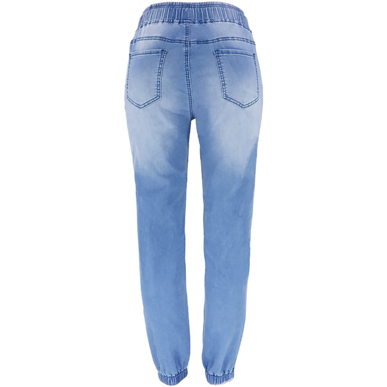 YYDGH High Waisted Joggers Jeans for Women Drawstring Elastic Waist Stretch  Loose Denim Pants Light Blue L 