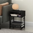 thumbnail image 2 of Furinno Moretti 3-Tier Black End Table with Charging Station, Metal Frame Side Table with USB and Type-C Charging Port, Night Stand, Bedside Table for Living Room, Bedroom, Dark Americano, 2 of 5