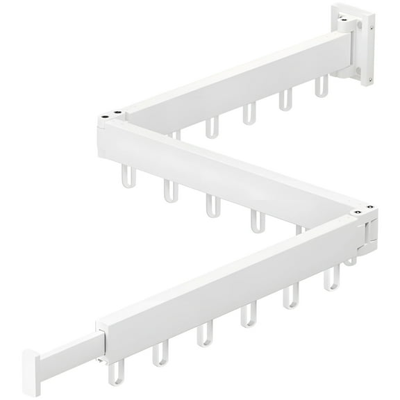 Wall Mounted Clothes Drying Rack, Folding Wall Hanging Drying Rack, 3-Fold Metal Clothes Rack with 18 Hooks, Space-Saving, Retractable for Laundry Room and Balcony