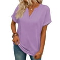 thumbnail image 2 of Garbnen Womens Short Sleeve Shirts Purple Spring Summer V Neck Tops for Women Dressy Casual Basic Women Blouses, 2 of 5