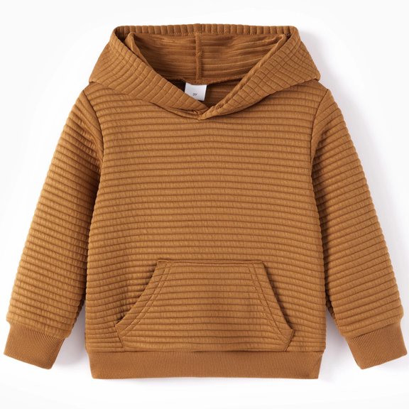 PatPat Toddler Boy Clothes Baby Girl Sweatshirts Cute Hoodies Solid Color Textured Long Sleeves Pullover Top with Pocket, Brown, 18-24M