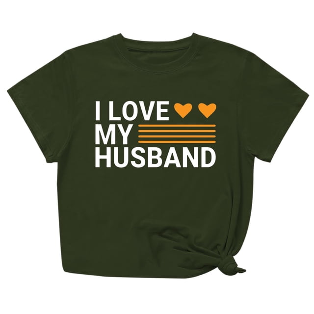 Penkiiy T-Shirt Femme J'aime Mon Mari Mignon Relation Mariée Tee m Vert Armée