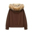 thumbnail image 3 of Women's Faux Fur Hooded Jackets Sherpa Lined Winter Thick Warm Coats Cargo Textured Long Sleeve Versatile Outerwear (L, Brown), 3 of 7