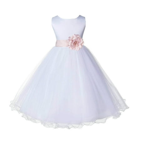 

Ekidsbridal Satin White Blush Pink Tulle Rattail Flower Girl Dress Junior Bridesmaid Dance Recital Wedding Beauty Pageant Princess 829S 4