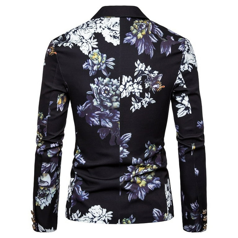 Leesechin Men s Big and Tall Suit Jacket Button Floral Blazer Performance Blazer Men s Long Sleeve Lapel Blazer Black XL