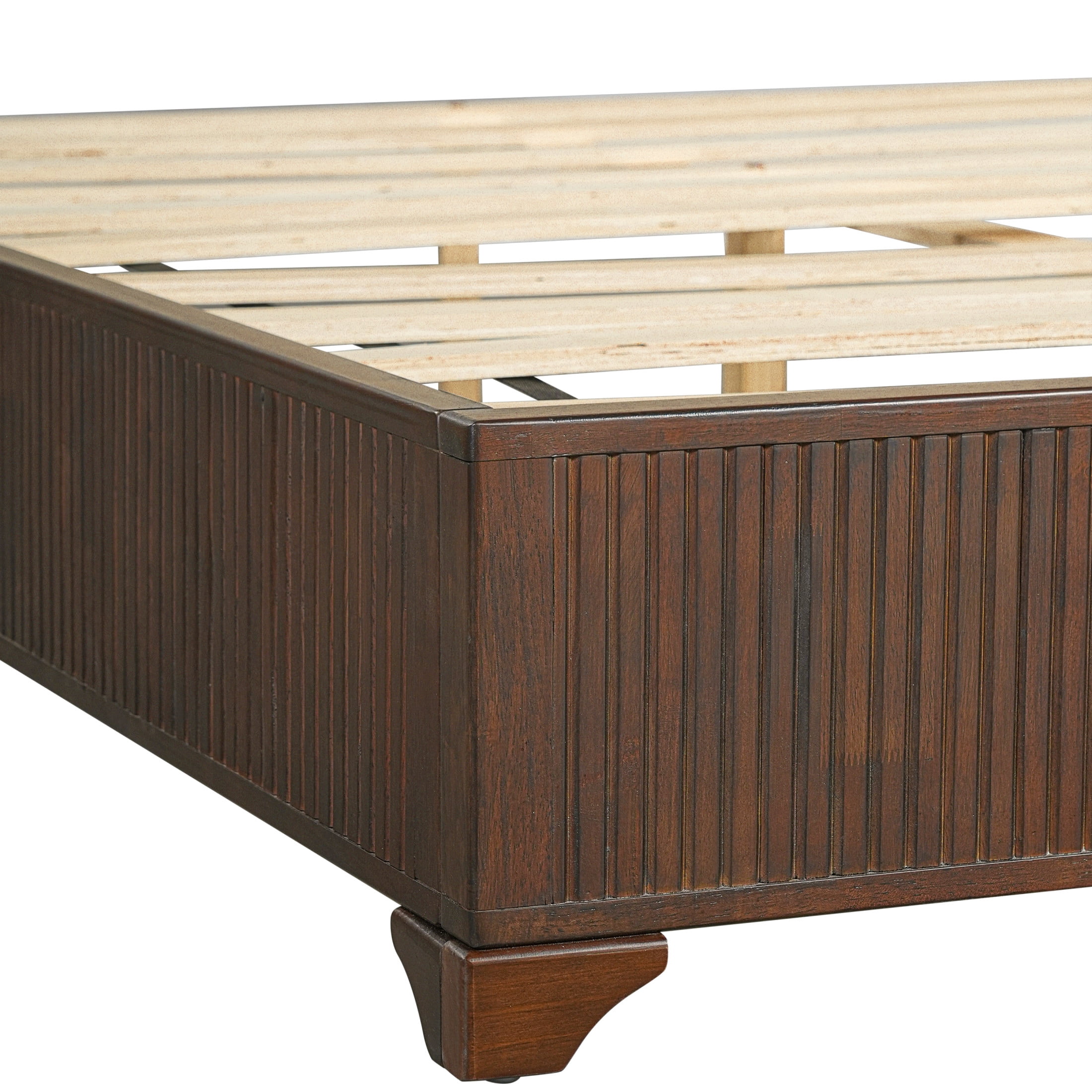 Christopher Knight Home Modern Platform Bed Frame with White Fabric Headboard, Queen Size, Dark Walnut