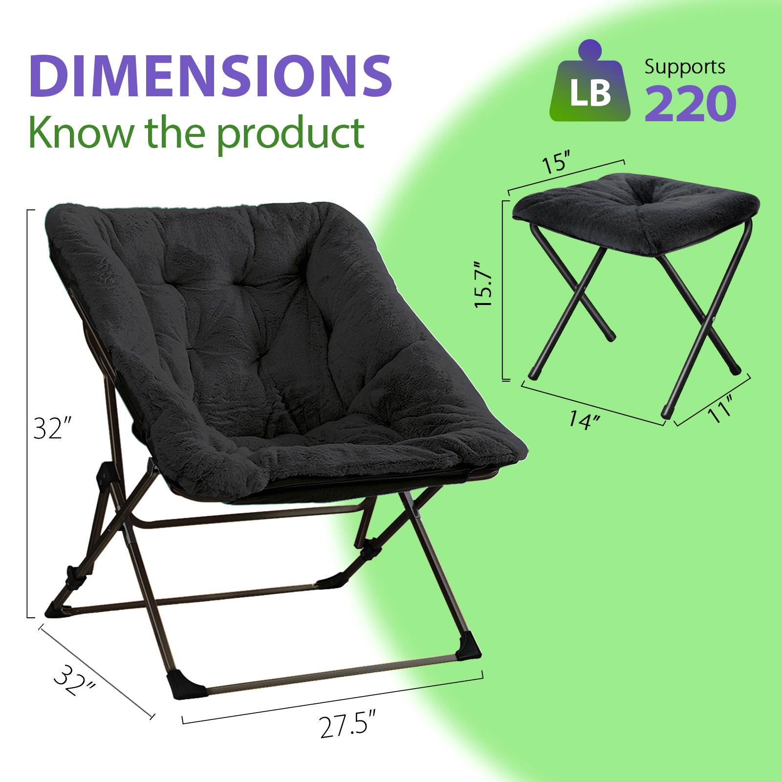 Arkantos Comfy Saucer Chair with Ottoman, Black photo 2