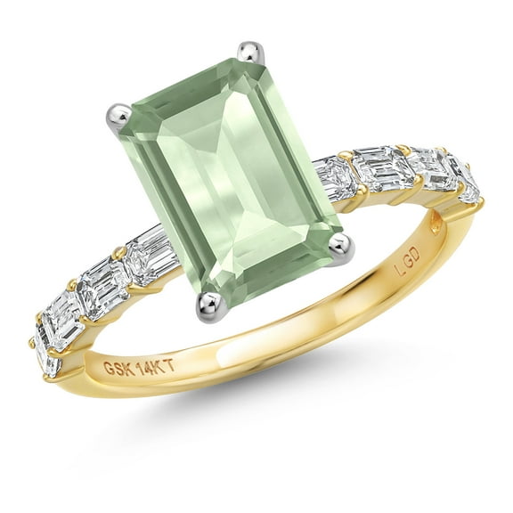 Gem Stone King 14K Two Tone Gold Green Prasiolite and Lab Grown Diamond Engagement Ring for Women | 3.62 Cttw | Octagon 10X8MM | Gemstone Birthstone | Size 6