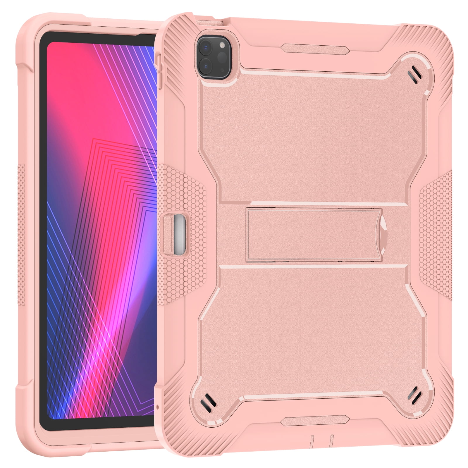 Allytechgroup Rugged Shockproof Case for Apple iPad Pro 13 M4 2024, Dual-Layers Kickstand Anti-Scratch Bumper With Pencil Holder Lightweight Kids Friendly Case Cover for iPad Pro 13" 2024, Rosegold