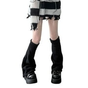 Pudcoco Women Girls Japanese Style Leg Warmers Kawaii Knit Boot Socks 90s Solid Striped Gothic Crochet Leg Warmers