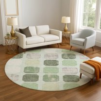 Addison Rugs Mayfield Premium Machine Washable Transitional Geometric Aloe Round Rug, 8' x 8'
