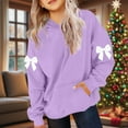 thumbnail image 2 of Lenpel Hoodies for Girls Casual Long Sleeve Bow Knots Pullover Sweatshirt Tops Fall Winter Clothes with Pocket(Purple,12-13 Years), 2 of 5
