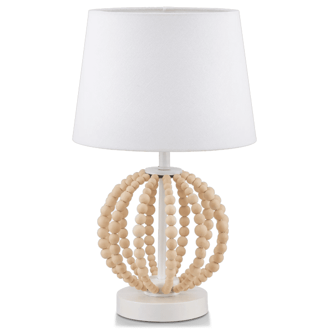 Bouclair Lampe de Table à Base de Perles en Bois Blanc et Naturel