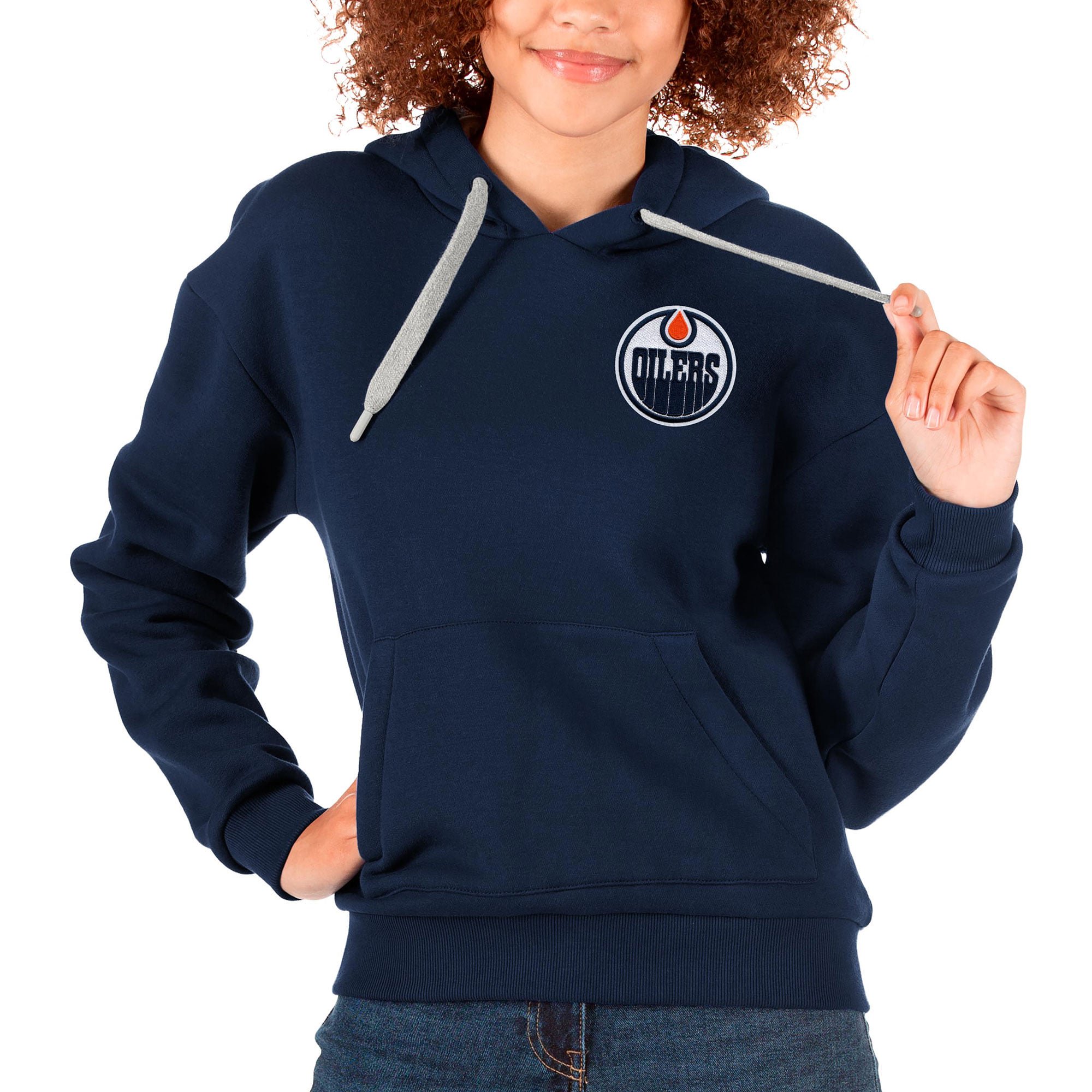 Women's Antigua Navy Edmonton Oilers Primary Logo Victory Pullover Hoodie