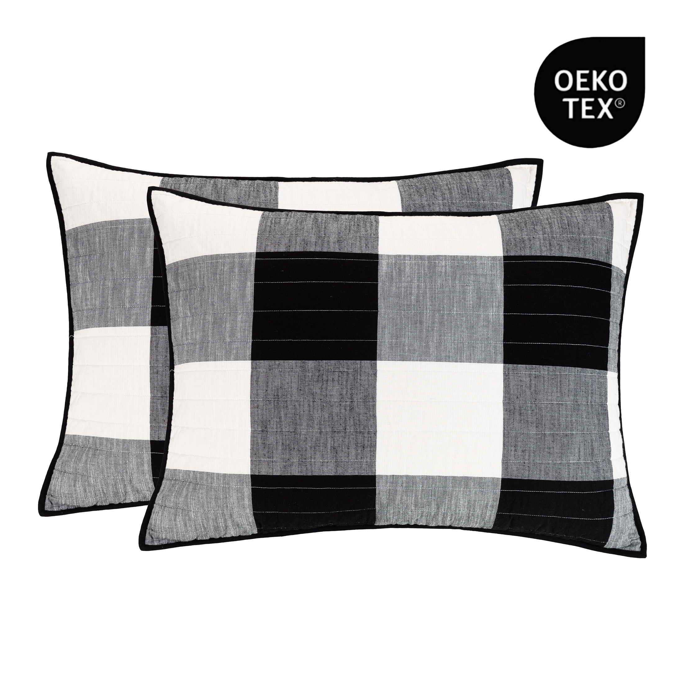 Better Homes & Gardens Buffalo Plaid Cotton Pillow Shams, Standard, Black & White, 2 Pack