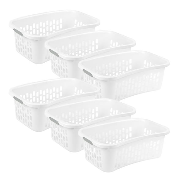Sterilite HipHold Laundry Basket, 1.5 Bushel Plastic Clothes Hamper, White, 6 Pack