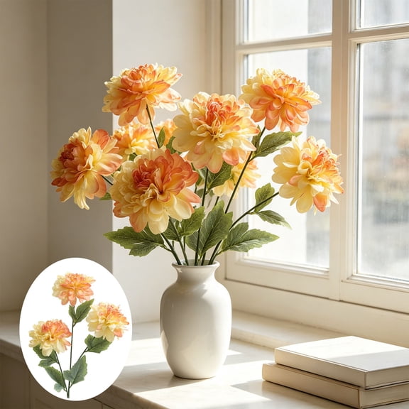 3 Pcs Artificial Mums Flowers for Outdoor, UV Resistant Fake fall Chrysanthemums Marigold Plant, Autumn Floral Arrangements for Outside, Garden, Yard