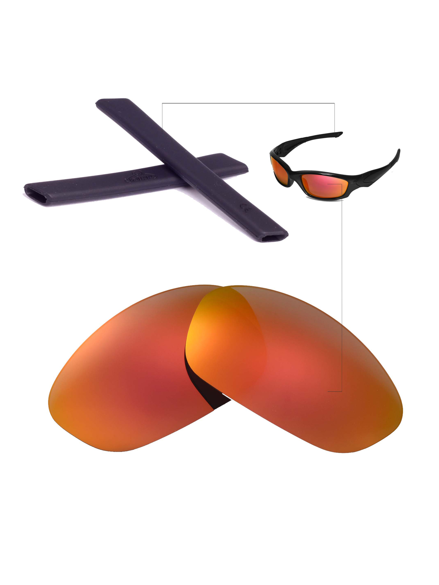 Walleva Fire Red Polarized Lenses And Black Earsocks For Oakley