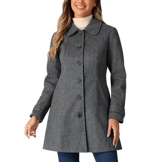 Abrigo de invierno de una sola botonera con cuello Peter Pan para mujeres Inspire Chic XS gris oscuro