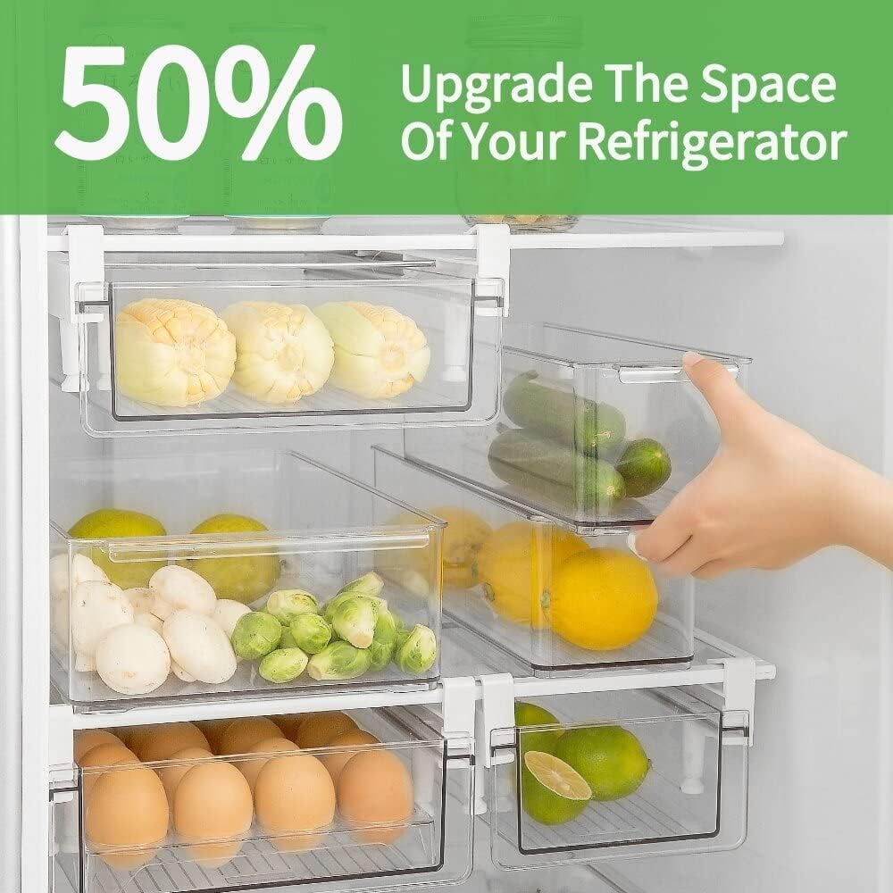Fridge 28 Egg Drawer Pull Out,Clear Egg Holder Tray for Refrigerator With Handle, Refrigerator Organizer Bins Heavy Duty