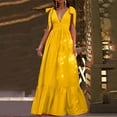 thumbnail image 2 of Edvintorg Women's Lace Up Long Dresses Fashion Sleeveless V Neck Summer Comfy Solid Casual Loose Beach Dress Vacation Outfits for Women 2025 Yellow XL, 2 of 7