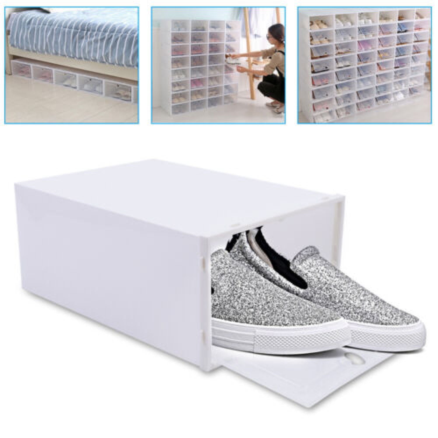 Shoe Box, 20 Pack Shoe Storage Boxes Clear Plastic Stackable, Shoe