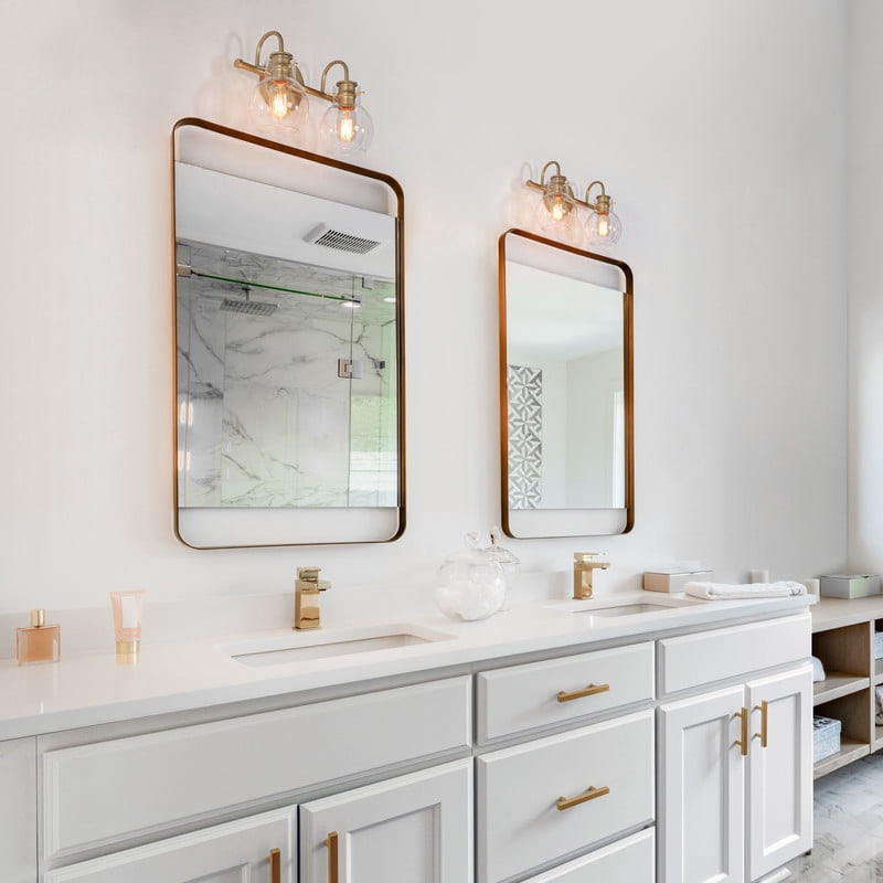 LNC 2-Light Gold Round Clear Glass Modern Bathroom Vanity Lighting Fixutre,13"Lx9"Hx7"D