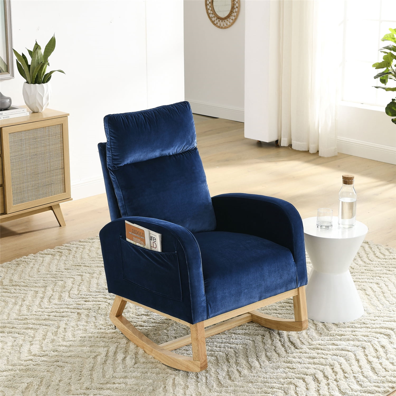 Upholstered Rocking Chair with 2 Side Pocket, Accent High Back Nursery ...