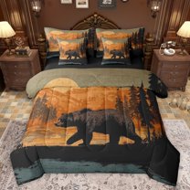 Castle Fairy Safari Bear Boy Girl Bedding Comforter Set 7pcs,Jungle Animal Queen Bedding Sets Super Cozy,Retro Vintage Aesthetic Queen Sheet Sets,Lightweight Room Decor,Reversible