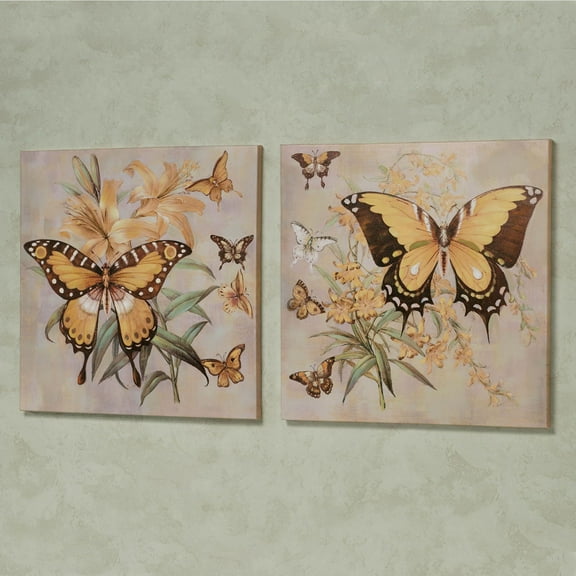 Garden of Butterflies Canvas Wall Art Yellow Set of 2