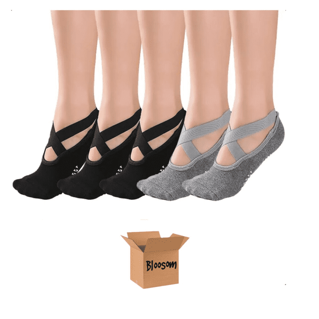 Calcetines De Yoga Bloosom Danza Pilates Antiderrapantes 5 Pares Black+Gray