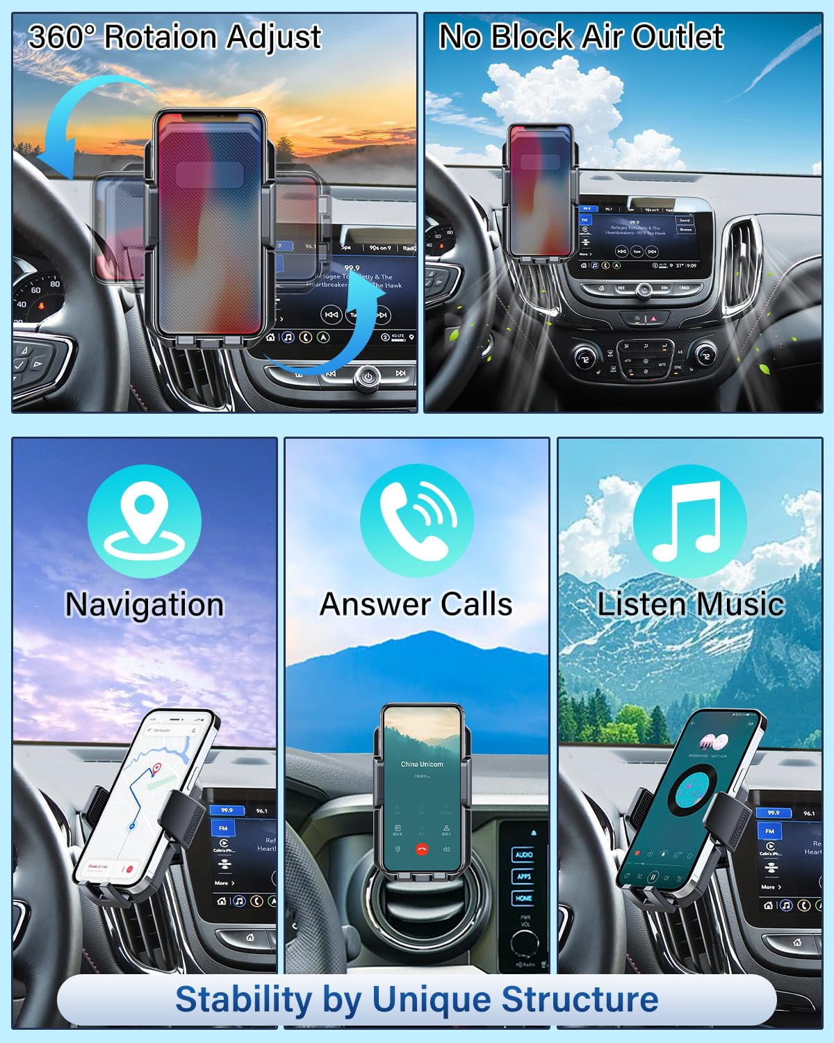 Car Phone Mount For Toyota Rav4 2013-2015 2016 2017 2018 Accessories Custom Air Vent Holder Auto Lock Hands Free 360° Rotation Cell Automobile Cradles