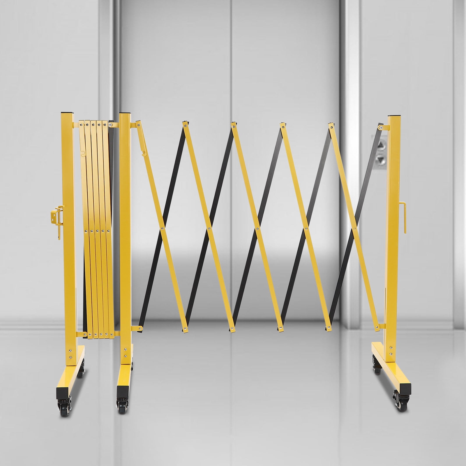 Mobile Barricade Gate with Casters, Aluminium Portable Expansion Flexible Fence Barricade Safety Barrier 16.4*4.4ft Yellow