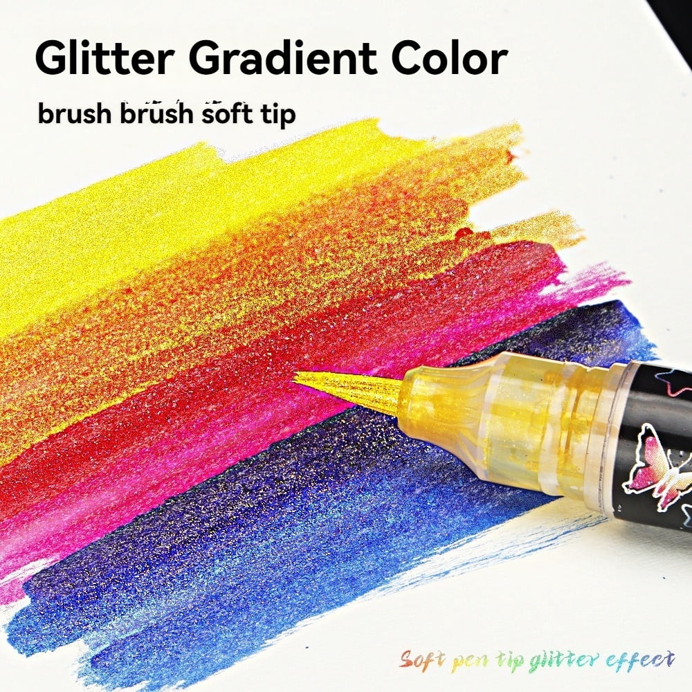 10 Glitter Paint Pens Sparkly and Shiny for Writing, Painting, DIY Craft Making, Coloring, Glitter Markers Extra-Fine Tip