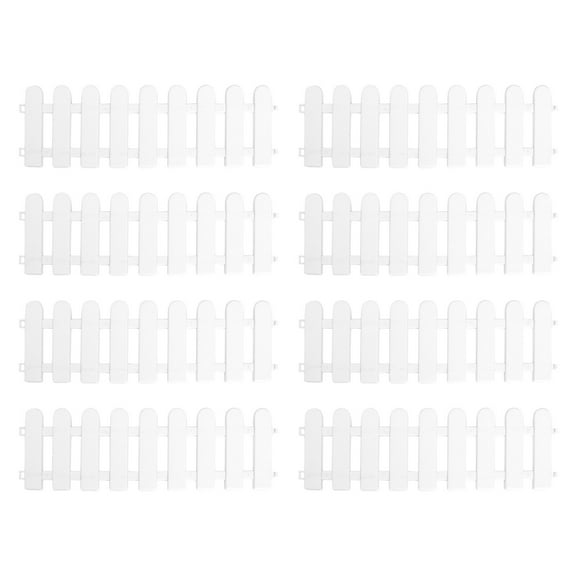 8pcs White Plastic Picket Garden Fence with Glass Lanterns, Small Decorative Edging for Plants, Outdoor Yard and Courtyard Decor