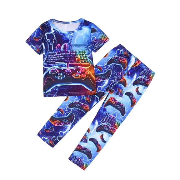 QEFJNO 3-12Y Kid Boys Video Game Pajamas Little Big Boys Sleepwear Short Sleeves and Pants 2 Pieces Summer Pjs Set